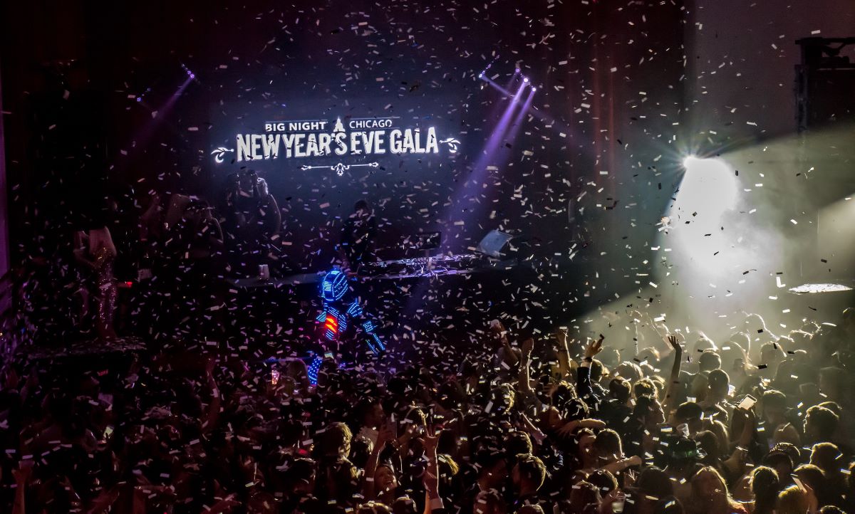 People Celebrating with Confetti at Big Night Chicago New Year's Eve Party at Navy Pier